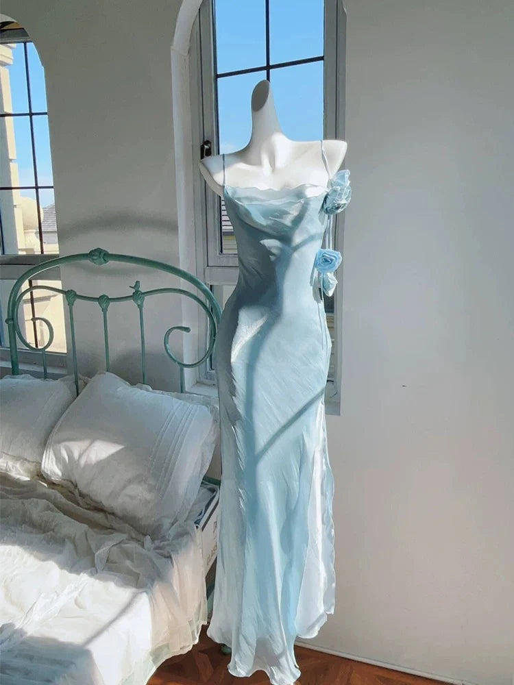 Wholesale Modest Mermaid Spaghetti Straps Long Blue Prom Dress Evening Dresses formal wear dresses
